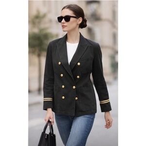 Polo Ralph Lauren Womens Black Cotton Double Breasted Military Nautical Blazer 4